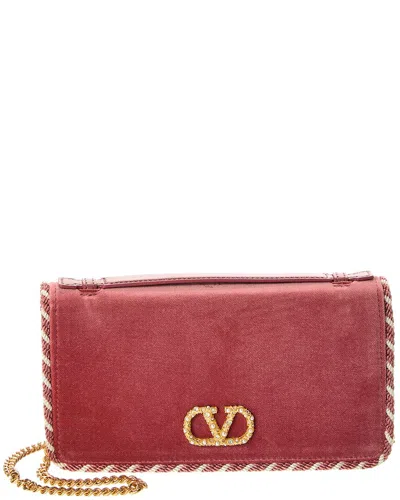 Valentino Garavani Valentino Vlogo Signature Velvet Wallet On Chain In Pink