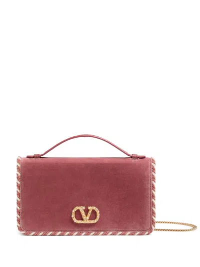 Valentino Garavani Vlogo Signature Velvet Wallet On Chain In Pink
