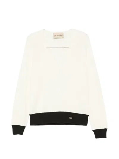 Valentino Vlogo Signature V-neck Sweater In White
