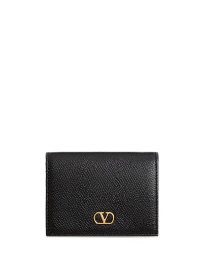 Valentino Garavani Vlogo Signature Grainy Leather Wallet In Black