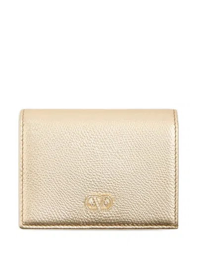 Valentino Garavani Vlogo Signature Wallet In Laminated Grainy Calfskin With Jewel Logo In Gold