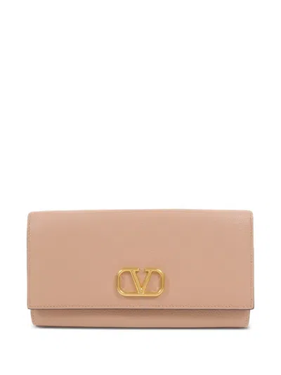 Pre-owned Valentino Garavani Vlogo Signature Wallet In Neutral