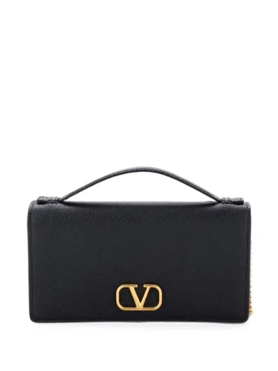 Pre-owned Valentino Garavani Vlogo Signature Wallet On Chain Leather Crossbody Bag In ブラック