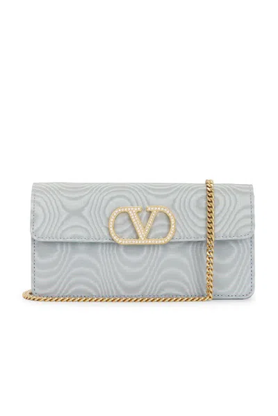 Valentino Garavani Vlogo Signature Wallet With Strap In Laguna & Crystal