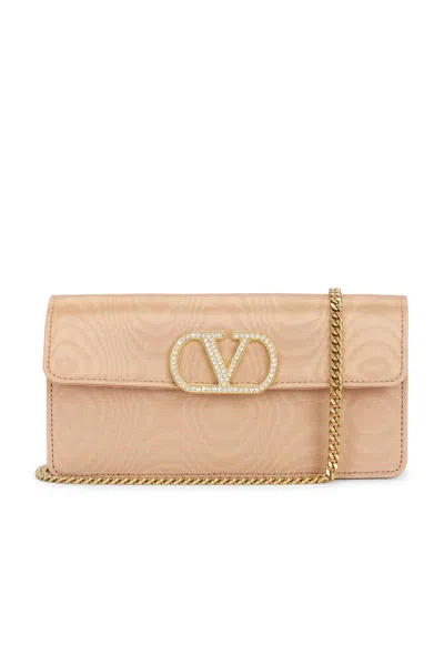 Valentino Garavani Vlogo Signature Wallet With Strap In Rose Mist & Crystal