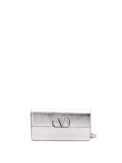 Valentino Garavani `vlogo Signature` Wallet With Strap In Silver