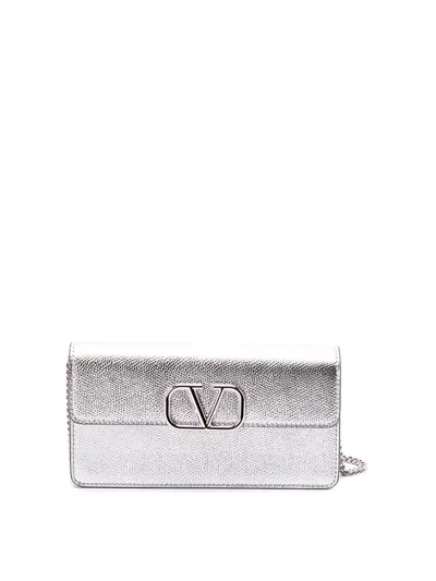 Valentino Garavani Vlogo Signature Wallet With Strap In Silver