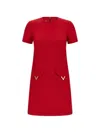 Valentino Womens Paris Pocket-front Short-sleeve Wool-blend Midi Dress In Red