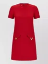 Valentino Womens Paris Pocket-front Short-sleeve Wool-blend Midi Dress In Red