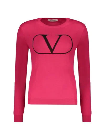 Valentino Vlogo Signature Wool Sweater In Pink