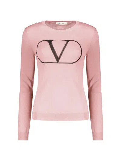Valentino Vlogo Signature Wool Sweater In Pink