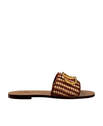 Valentino Garavani Vlogo Signature Woven Slide Sandals In Brown
