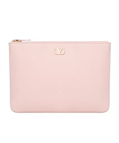 Valentino Garavani Valentino Vlogo Signature Zip-up Clutch Bag In Nude