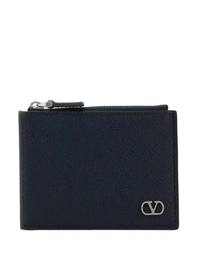 Valentino Garavani Vlogo Signature Zip Wallet In Blue