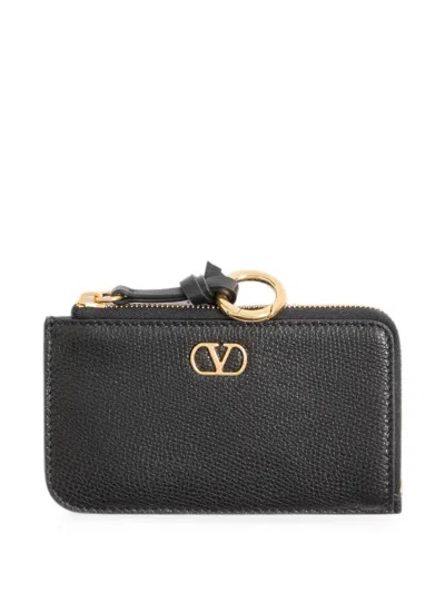 Valentino Garavani Vlogo Signature Zip-around Charm Cardholder In Grainy Calfskin In Black