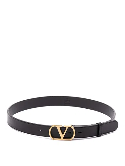 Valentino Garavani Elegant Black Leather Belt With Gold Buckle 30 Mm