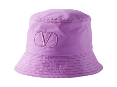 Pre-owned Valentino Garavani Vlogo Silk Bucket Hat In Purple
