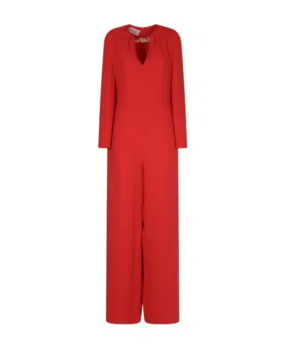 Valentino Vlogo Silk Jumpsuit In Red