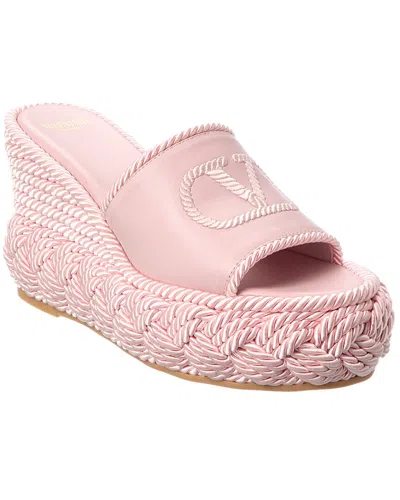 Valentino Garavani Valentino Vlogo Silk Torchon 100 Leather Wedge Sandal In Pink