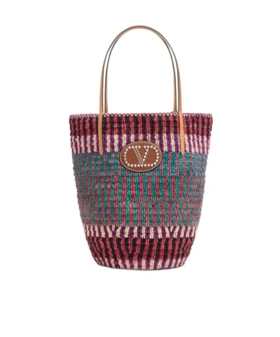 Valentino Garavani Vlogo Singature Lafite Shopping Bag In Red