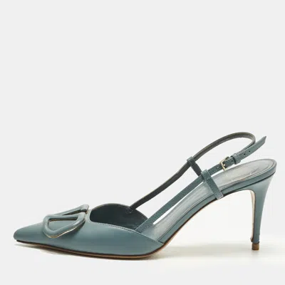 Pre-owned Valentino Garavani Vlogo Size 36 Blue Leather Slingback Pumps