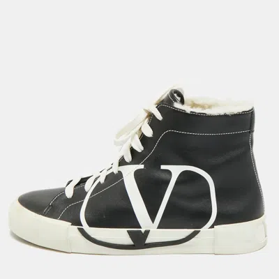 Pre-owned Valentino Garavani Vlogo Size 38 Black Leather High Top Sneakers