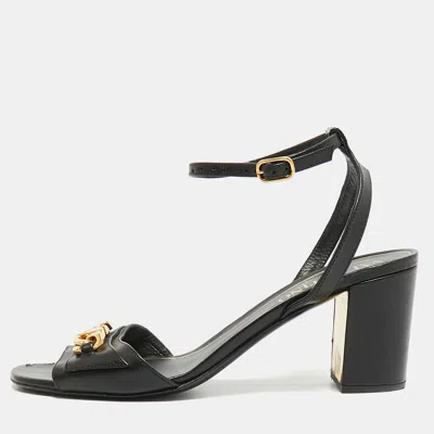 Pre-owned Valentino Garavani Vlogo Size 38.5 Black Leather Ankle Strap Sandals