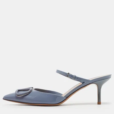 Pre-owned Valentino Garavani Vlogo Size 38.5 Blue Patent Leather Mules
