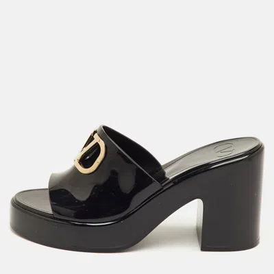Pre-owned Valentino Garavani Vlogo Size 39 Black Rubber Platform Block Heel Slide Sandals
