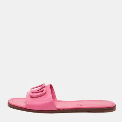 Pre-owned Valentino Garavani Vlogo Size 39 Pink Leather Flat Slide
