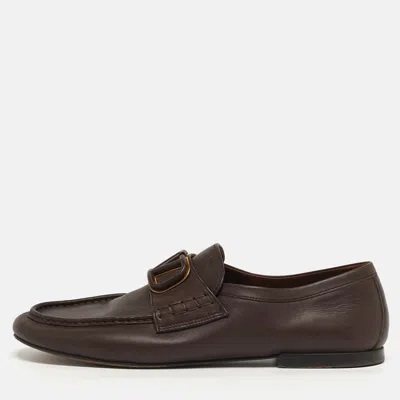 Pre-owned Valentino Garavani Vlogo Size 41 Brown Leather Signature Loafers