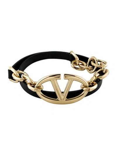 Pre-owned Valentino Garavani Vlogo Skinny Chain-link Belt In Black