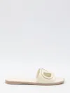 Valentino Vlogo Signature Flat Leather Sandals In Cream