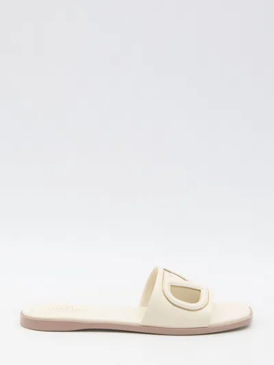Valentino Garavani Vlogo Slide Sandals In Cream