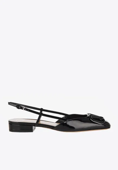 Valentino Garavani Vlogo Slingback Flat Pumps In Patent Leather In Black