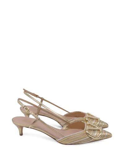 Pre-owned Valentino Garavani Vlogo Slingback Pumps In Gold