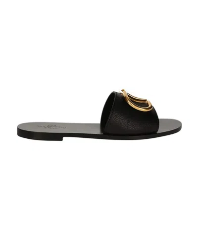 Valentino Garavani Vlogo Leather Slides In Black