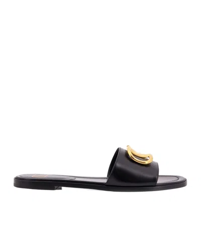 Valentino Garavani Vlogo Leather Slides In Black