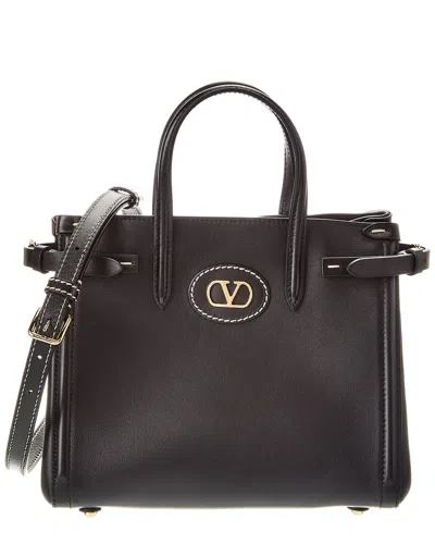 Valentino Garavani Valentino Vlogo Small Leather Tote In Black
