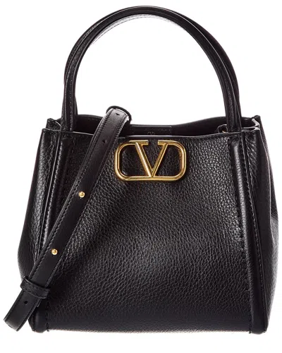 Valentino Garavani Valentino Vlogo Small Leather Tote In Black