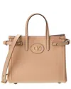 Valentino Vlogo Small Leather Tote In Brown