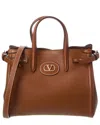 Valentino Vlogo Small Leather Tote In Brown