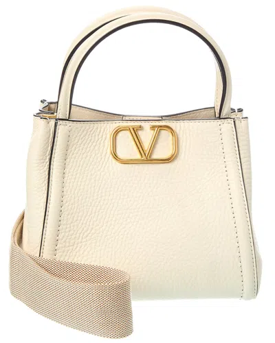 Valentino Garavani Valentino Vlogo Small Leather Tote In White