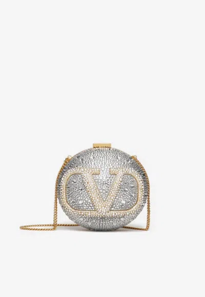 Valentino Garavani Vlogo Spherical Crystal Minaudière Clutch In Silver