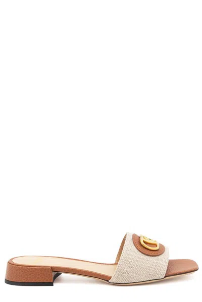 Valentino Garavani Brown Logo Sandals In Beige