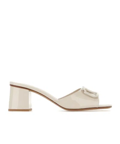Valentino Garavani Vlogo Square Toe High-heeled Sandals In Light Ivory White