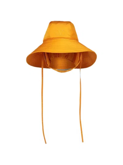 Pre-owned Valentino Garavani Vlogo Strapped Bucket Hat In Orange