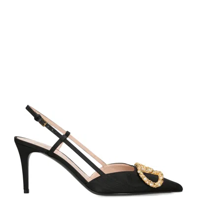Valentino Garavani Sling Back Vlogo Signature T. 80 Vintage Brass Logo Jewel In Black