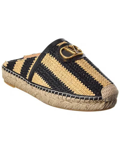 Valentino Garavani Valentino Vlogo Straw & Leather Mule Espadrille In Black