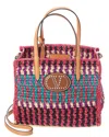 Valentino Vlogo Small Leather-trimmed Raffia Tote Bag In Multi